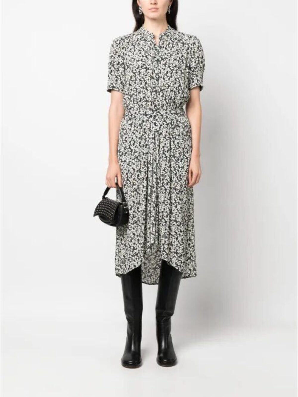 Zadig & Voltaire Rima Crepe Bico Flowers Dress Floral Black White Midi Sz M